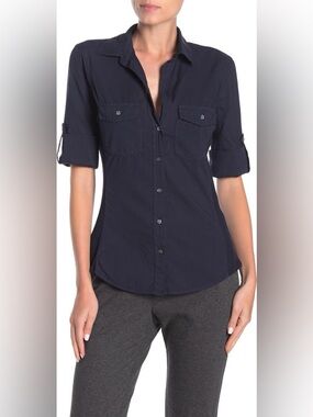 James Perse black Roll-Tab Button-Down Shirt